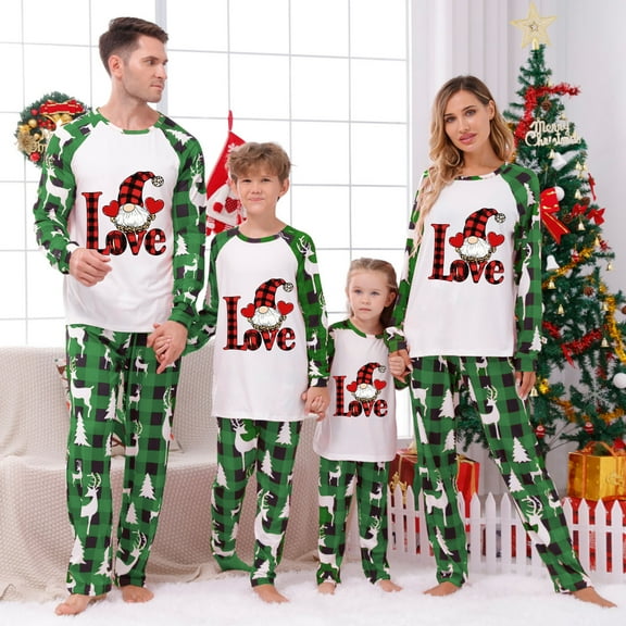 Odeerbi Christmas Pajamas for Family Holiday Long Sleeve Family Christmas Pajamas Matching Sets Dad Parent Child Printed Loungewear Set Two-Piece Sleepwear Xmas PJs Set Green
