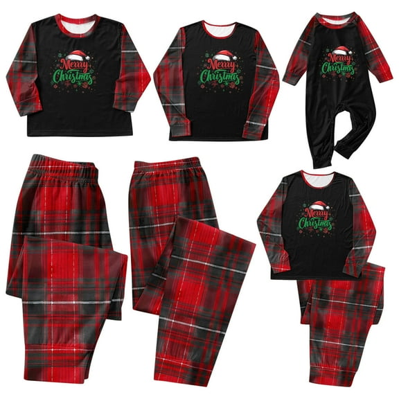 Odeerbi Christmas Pajamas for Family Holiday Long Sleeve Family Christmas Pajamas Matching Sets Infant Parent-Child Printed Home Wear Two-Piece Sleepwear Xmas Family Matching PJs Set Red