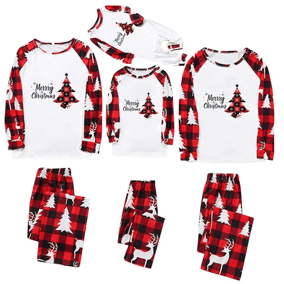 Odeerbi Christmas Pajamas for Family Holiday Long Sleeve Family Christmas Pajamas Matching Sets Mom Christmas Plaid Printed Blouse Tops + Pants Sleepwear Family Matching PJs Set Red