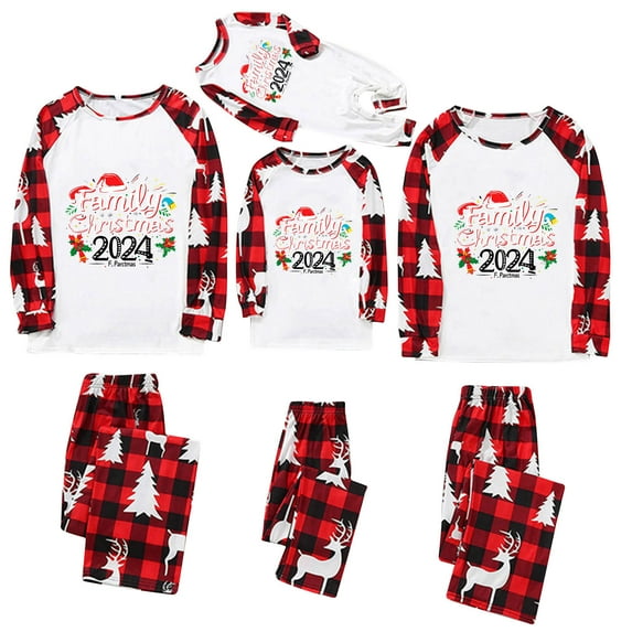 Odeerbi Christmas Pajamas for Family Holiday Long Sleeve Family Christmas Pajamas Matching Sets Mom Plaid Printed Tops Pants Set Two-Piece Sleepwear Xmas Family Matching PJs Set Multicolor