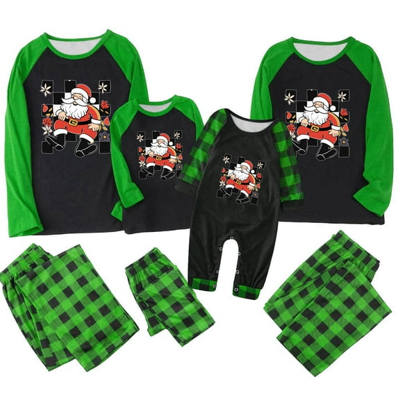 Odeerbi Christmas Pajamas for Family Holiday Long Sleeve Family Christmas Pajamas Matching Sets Toddler Plaid Printed Tops Pants Set Two-Piece Sleepwear Xmas PJs Set Multicolor