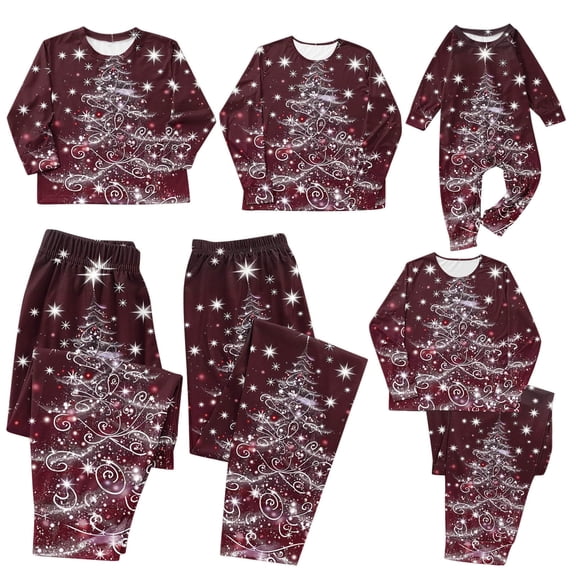 Odeerbi Christmas Pajamas for Family Holiday Long Sleeve Family Christmas Pajamas Matching Sets Baby Parent-Child Printed Home Wear Two-Piece Sleepwear Xmas Family Matching PJs Set Red