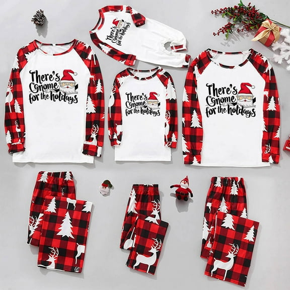 Odeerbi Christmas Pajamas for Family Holiday Long Sleeve Family Christmas Pajamas Matching Sets Baby Christmas Plaid Printed Blouse Tops   Pants Sleepwear Family Matching PJs Set Red