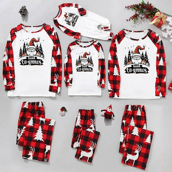 Odeerbi Christmas Pajamas for Family Holiday Long Sleeve Family Christmas Pajamas Matching Sets Infant Christmas Plaid Printed Blouse Tops   Pants Sleepwear Family Matching PJs Set Red