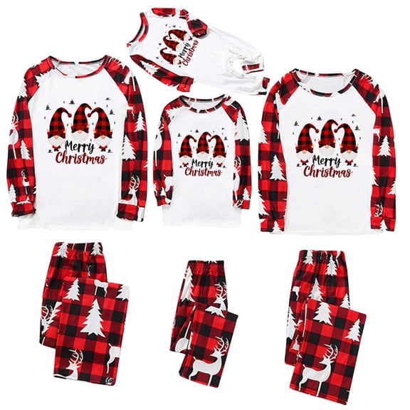 Odeerbi Christmas Pajamas for Family Holiday Long Sleeve Family Christmas Pajamas Matching Sets Infant Christmas Plaid Printed Blouse Tops   Pants Sleepwear Family Matching PJs Set Red