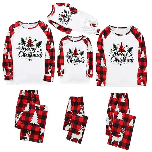 Odeerbi Christmas Pajamas for Family Holiday Long Sleeve Family Christmas Pajamas Matching Sets Infant Christmas Plaid Printed Blouse Tops   Pants Sleepwear Family Matching PJs Set Red