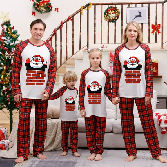 Odeerbi Christmas Pajamas for Family Holiday Long Sleeve Family Christmas Pajamas Matching Sets Kids Parent Child Printed Loungewear Set Two-Piece Sleepwear Xmas PJs Set Red