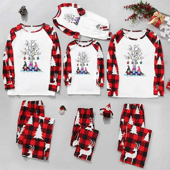 Odeerbi Christmas Pajamas for Family Holiday Long Sleeve Family Christmas Pajamas Matching Sets Kids Plaid Printed Tops Pants Set Two-Piece Sleepwear Xmas PJs Set Multicolor