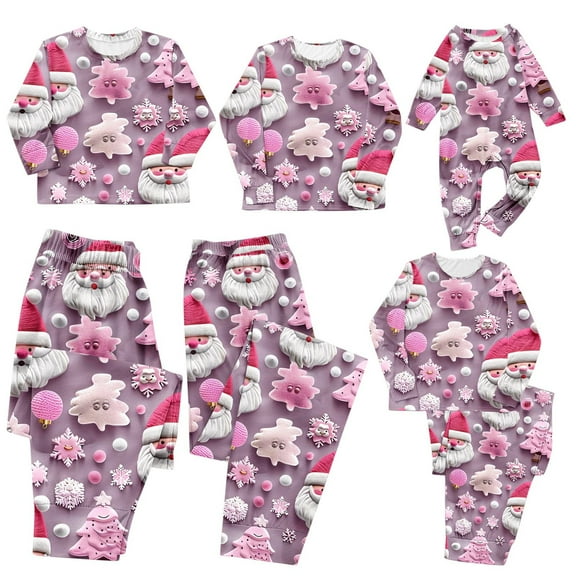 Odeerbi Christmas Pajamas for Family Holiday Long Sleeve Family Christmas Pajamas Matching Sets Mom Parent-Child Printed Home Wear Two-Piece Sleepwear Xmas Family Matching PJs Set Purple