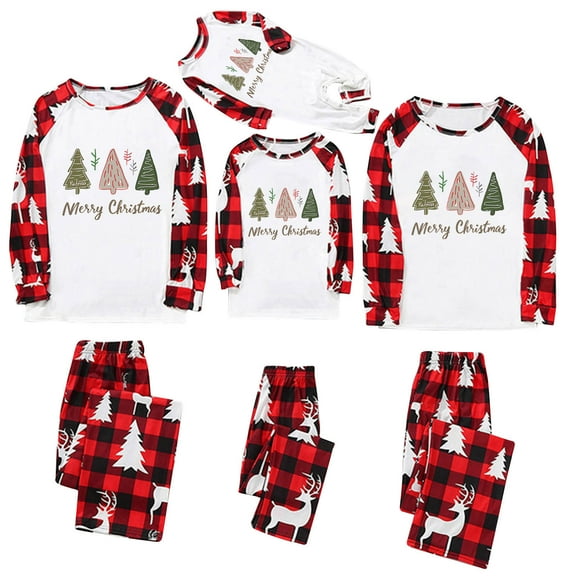 Odeerbi Christmas Pajamas for Family Holiday Long Sleeve Family Christmas Pajamas Matching Sets Mom Christmas Plaid Printed Blouse Tops   Pants Sleepwear Family Matching PJs Set Red