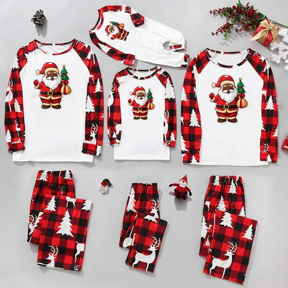 Odeerbi Christmas Pajamas for Family Holiday Long Sleeve Family Christmas Pajamas Matching Sets Mom Christmas Plaid Printed Blouse Tops Pants Sleepwear Family Matching PJs Set Red