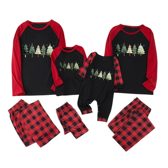 Odeerbi Christmas Pajamas for Family Holiday Long Sleeve Family Christmas Pajamas Matching Sets Toddler Plaid Printed Tops Pants Set Two-Piece Sleepwear Xmas PJs Set Multicolor