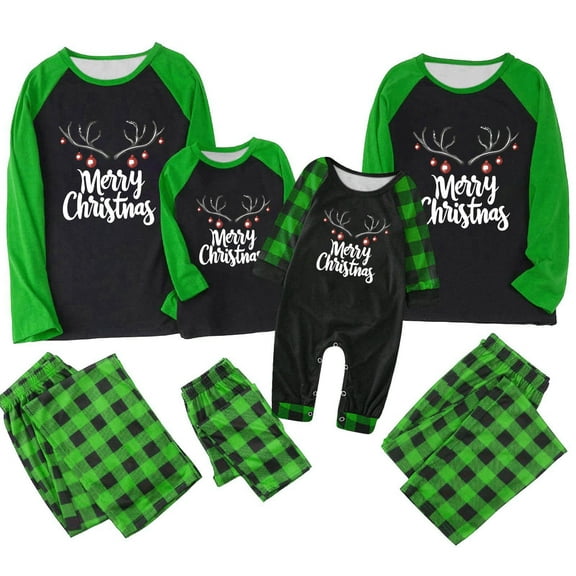 Odeerbi Christmas Pajamas for Family Holiday Long Sleeve Family Christmas Pajamas Matching Sets Toddler Plaid Printed Tops Pants Set Two-Piece Sleepwear Xmas PJs Set Multicolor