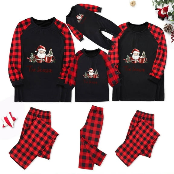 Odeerbi Christmas Pajamas for Family Holiday Plaid Long Sleeve Family Christmas Pajamas Matching Sets Dad Print Parent-child Suit Two-Piece Sleepwear Xmas Family Matching PJs Set Red