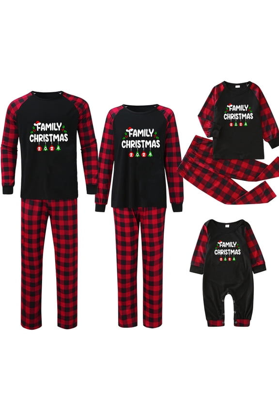 Christmas Pajamas for Family Holiday Plaid Long Sleeve Family Christmas Pajamas Matching Sets Infant Patchwork Plaid Printed Homewear Two-Piece Sleepwear Xmas PJs Set