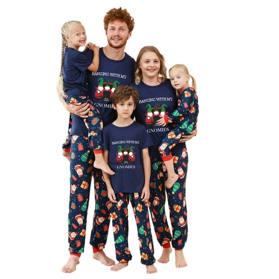 Odeerbi Christmas Pajamas for Family Holiday Short Sleeve Family Christmas Pajamas Matching Sets Toddler Casual Print Top with Bottom Outfits Home Wear Sleepwear Family Matching PJs Set Blue