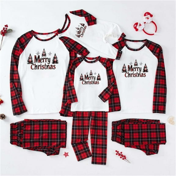 Odeerbi Christmas Pajamas for Family Plaid Holiday Long Sleeve Family Christmas Pajamas Matching Sets Dad Fashion Plaid Print Blouse Tops Pants Sleepwear Xmas Family Matching PJs Set Red