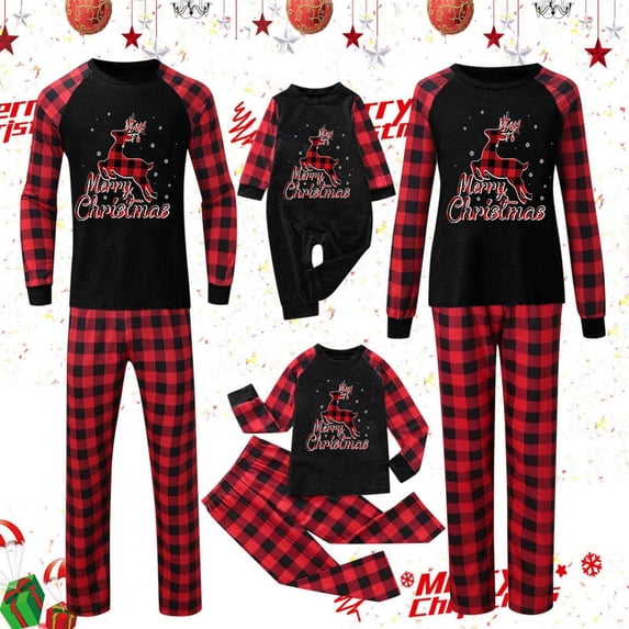 Odeerbi Christmas Pajamas for Family Plaid Holiday Long Sleeve Family Christmas Pajamas Matching Sets Dad Fashion Plaid Print Blouse Tops Pants Sleepwear Xmas Family Matching PJs Set Red