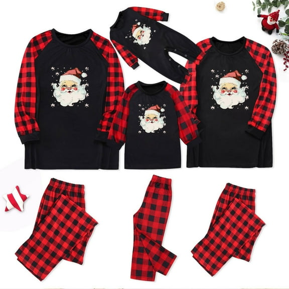 Odeerbi Christmas Pajamas for Family Plaid Holiday Long Sleeve Family Christmas Pajamas Matching Sets Dad Fashion Plaid Print Tops Pants Sleepwear Xmas Family Matching PJs Set Black