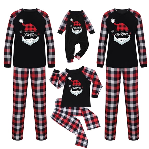 Odeerbi Christmas Pajamas for Family Plaid Holiday Long Sleeve Family Christmas Pajamas Matching Sets Infant Fashion Plaid Print Tops Pants Sleepwear Xmas Family Matching PJs Set Black