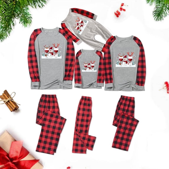 Odeerbi Christmas Pajamas for Family Plaid Holiday Long Sleeve Family Christmas Pajamas Matching Sets Infant Fashion Plaid Print Tops Pants Sleepwear Xmas Family Matching PJs Set Gray