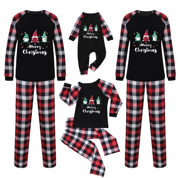 Odeerbi Christmas Pajamas for Family Plaid Holiday Long Sleeve Family Christmas Pajamas Matching Sets Infant Fashion Print Sleepwear Xmas Family Matching PJs Set Black