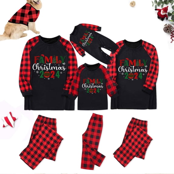 Odeerbi Christmas Pajamas for Family Plaid Holiday Long Sleeve Family Christmas Pajamas Matching Sets Mom Cute Warm Plaid Printed Sleepwear Xmas Family Matching PJs Set Red