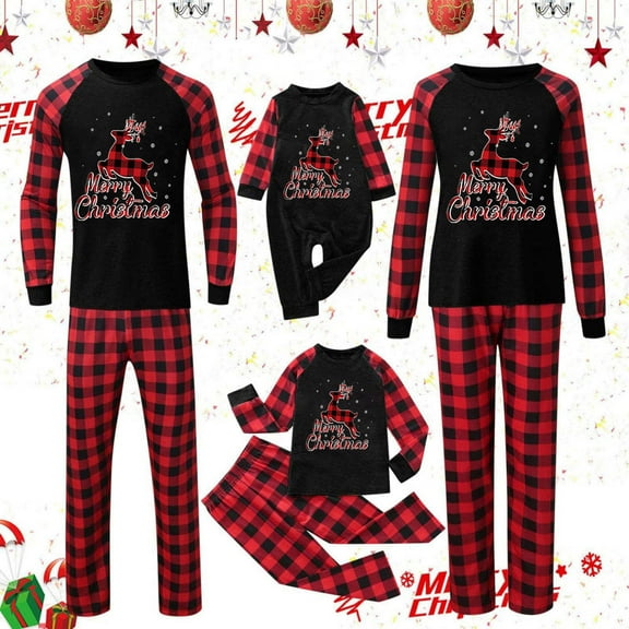 Odeerbi Christmas Pajamas for Family Plaid Holiday Long Sleeve Family Christmas Pajamas Matching Sets Mom Fashion Plaid Print Blouse Tops Pants Sleepwear Xmas Family Matching PJs Set Red