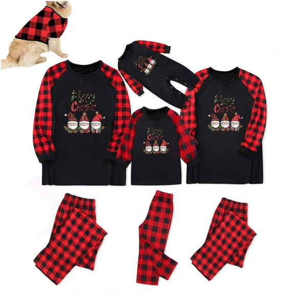 Odeerbi Christmas Pajamas for Family Plaid Holiday Long Sleeve Family Christmas Pajamas Matching Sets Pet Fashion Plaid Print Blouse Tops Pants Sleepwear Xmas Family Matching PJs Set Red