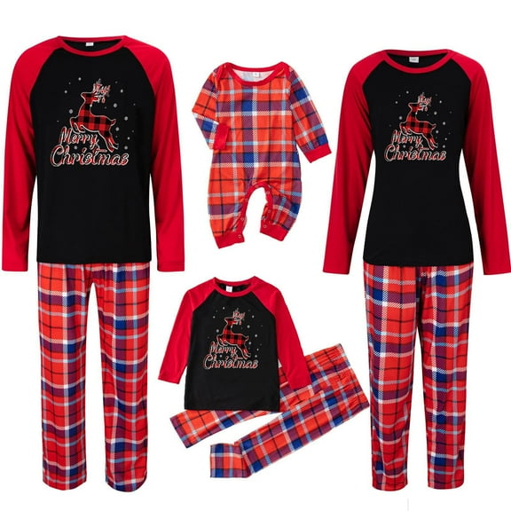Odeerbi Christmas Pajamas for Family Plaid Holiday Long Sleeve Family Christmas Pajamas Matching Sets Toddler Fashion Christmas Set Plaid Print Two-piece Sleepwear PJs Set Black