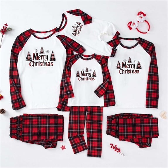 Odeerbi Christmas Pajamas for Family Plaid Holiday Long Sleeve Family Christmas Pajamas Matching Sets Toddler Fashion Plaid Print Blouse Tops Pants Sleepwear Xmas Family Matching PJs Set Red