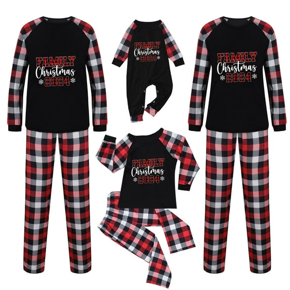 Odeerbi Christmas Pajamas for Family Plaid Holiday Long Sleeve Family Christmas Pajamas Matching Sets Toddler Fashion Plaid Print Tops Pants Sleepwear Xmas Family Matching PJs Set Black