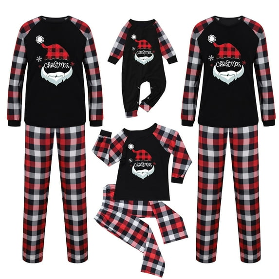 Odeerbi Christmas Pajamas for Family Plaid Holiday Long Sleeve Family Christmas Pajamas Matching Sets Kids Fashion Plaid Print Tops Pants Sleepwear Xmas Family Matching PJs Set Black