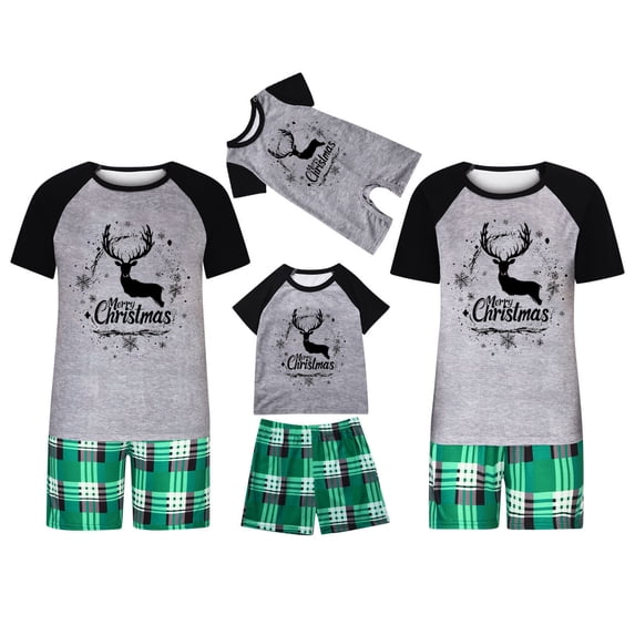 Odeerbi Christmas Pajamas for Family Plaid Holiday Short Sleeve Family Christmas Pajamas Matching Sets Toddler Fashion Plaid Print Tops Pants Sleepwear Xmas Family Matching PJs Set Green