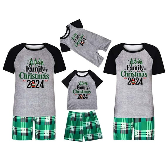 Odeerbi Christmas Pajamas for Family Plaid Holiday Short Sleeve Family Christmas Pajamas Matching Sets Dad Fashion Plaid Print Tops Pants Sleepwear Xmas Family Matching PJs Set Green