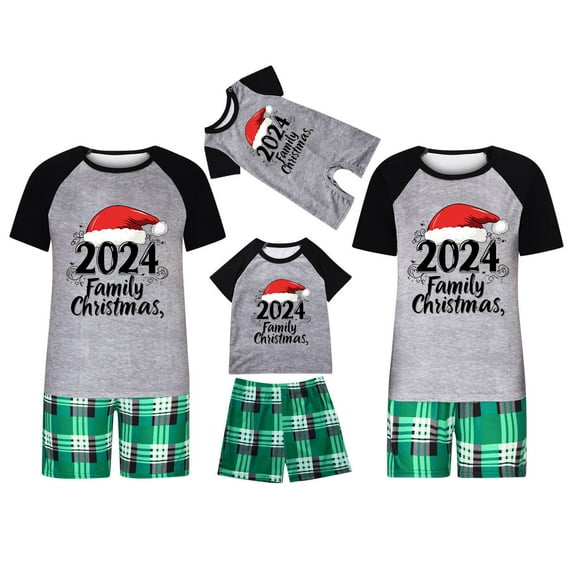 Odeerbi Christmas Pajamas for Family Plaid Holiday Short Sleeve Family Christmas Pajamas Matching Sets Dad Christmas Parent Child Sleepwear Outfit Printed Family Matching PJs Set Green