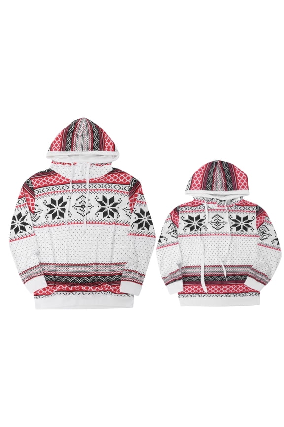 Christmas Pajamas For Family Boys Girls Parent-Child Dress Snowflake Print Hooded Sweater Parent-Child Dress children White