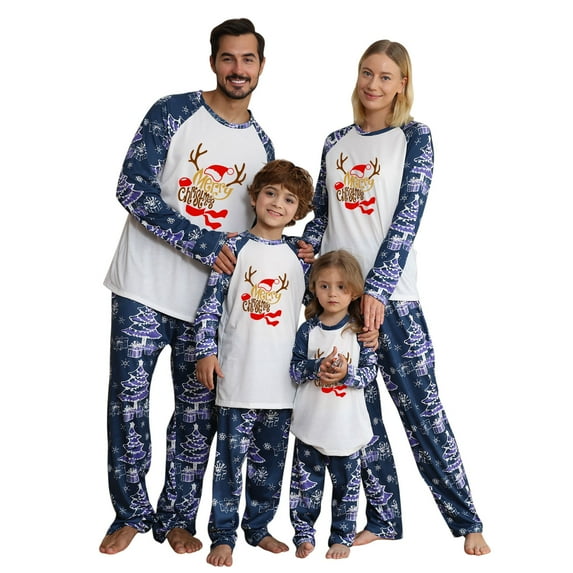Odeerbi Christmas Pajamas For Family Boys Girls Parent-Child Warm Suit Homewear Long-Sleeved Trousers Two-Piece Se Kids Navy