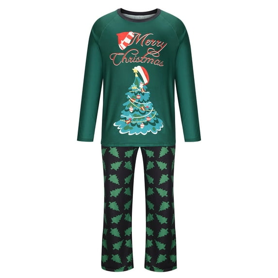 Odeerbi Christmas Pajamas For Family Matching Outfits 2025 Fashion Long Sleeves Men Printed Top+Pants Set