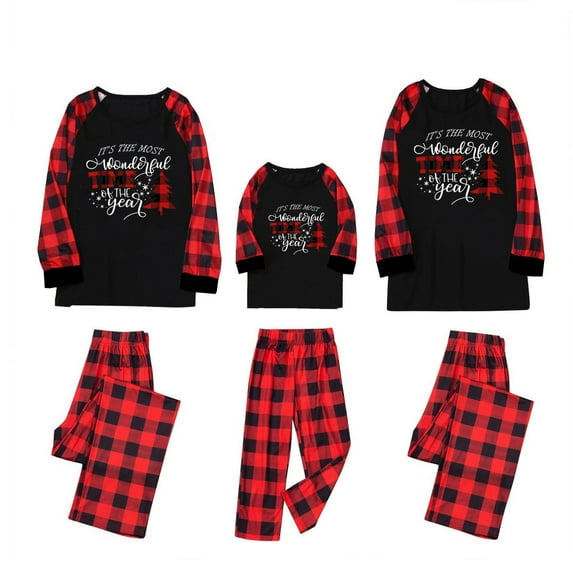 Odeerbi Christmas Pajamas For Family Matching Outfits Kids Child Printed Blouse Tops+Pants Set