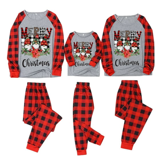 Odeerbi Christmas Pajamas For Family Matching Outfits Kids Letter Printed Top+Printed Pants Xmas Clothes