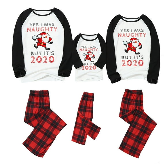 Odeerbi Christmas Pajamas For Family Matching Outfits Kids Letter Printed Top+Printed Pants Xmas Clothes