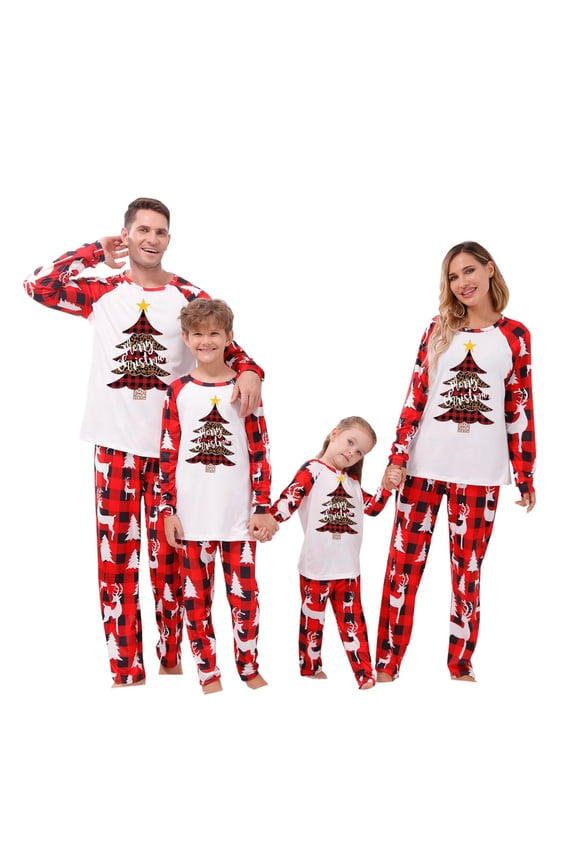 Christmas Pajamas For Family Matching Outfits Man Daddy Plaid Print Blouse Tops+Pants Clothes