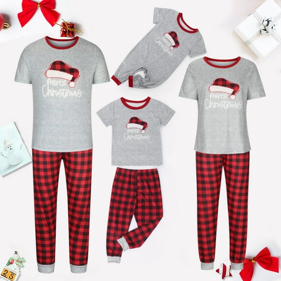 Odeerbi Christmas Pajamas For Family Matching Outfits Man Daddy Plaid Print Blouse Tops+Pants Clothes
