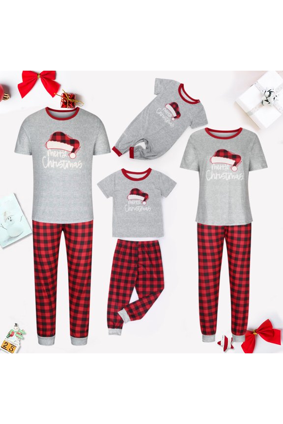 Christmas Pajamas For Family Matching Outfits Man Daddy Plaid Print Blouse Tops+Pants Clothes