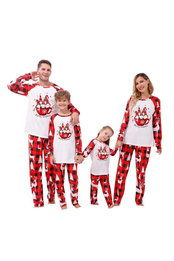 Christmas Pajamas For Family Matching Outfits Man Daddy Plaid Print Blouse Tops+Pants Clothes
