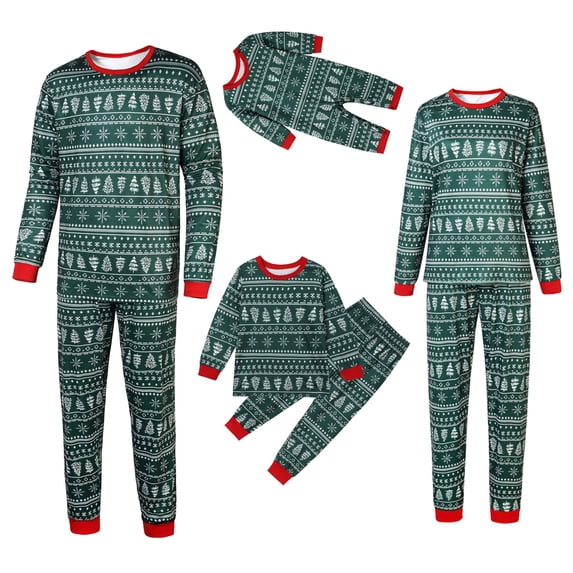 Odeerbi Christmas Pajamas For Family Matching Outfits Mom Printed Blouse Tops+Pants Xmas Set
