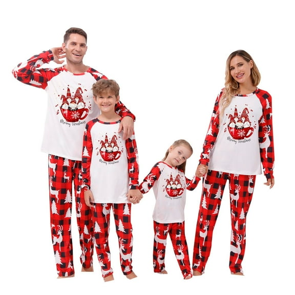 Odeerbi Christmas Pajamas For Family Matching Outfits Set Plaid Print Homewear Two-piece Child Set
