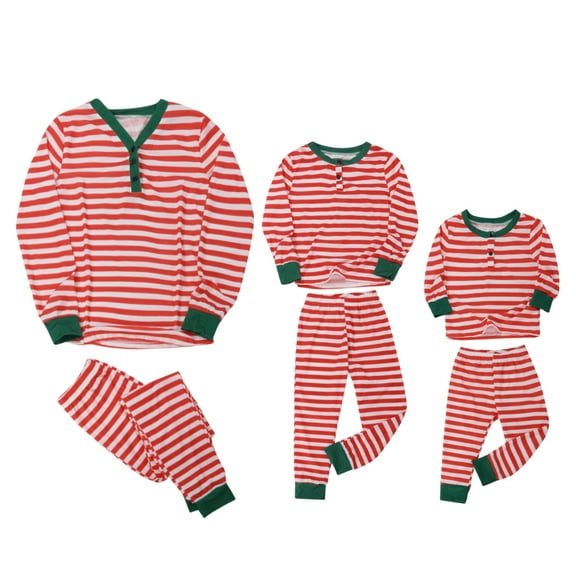 Odeerbi Christmas Pajamas For Family Men Adult Stripe Printed Top + Pants Matching Pajama Set Red