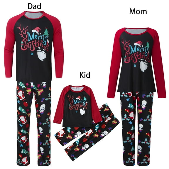 Odeerbi Christmas Pajamas For Family Men Mommy Printed Top+Pants Xmas Matching Set Red